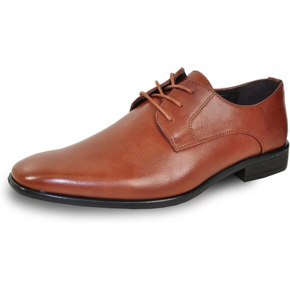Men's Brown King Classic Lace-up Oxford Plain or Cap Toe Leather Dress Shoes - Picture 1 of 2